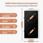 Bomann PC-DKP 1211 INFRAROT-DOPPELKOCHPLATTE 2800W Elektrokochzone – Glaskeramik-Kochfeld, 2 Kochzonen, 66 cm, 2800 W – Bild 6