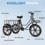 Elekgo 20 Zoll E Bike Dreirad – E-Bike (Lastenrad), 250 W, 48 V / 18 Ah (864 Wh), bis 60 km Reichweite (Art.-Nr. 142725385) – Bild 6