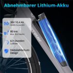 Hitway BK18PRO Citybike – E-Bike (Citybike), 250 W, 36 V / 10,4 Ah (374 Wh), bis 80 km Reichweite – Bild 4