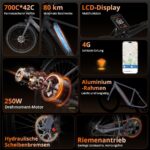 Hitway BK19PRO Citybike – E-Bike (Citybike), 250 W, 36 V / 10,4 Ah (374 Wh), bis 80 km Reichweite – Bild 2